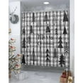 thumbnail image 4 of Polyester Fabric Christmas Tree Shower Curtain, Black and White Checkered Xmas Tree, Waterproof Bathtub Curtain Bathroom Decor Set with Hooks 72 x 72 Inches,, 4 of 6