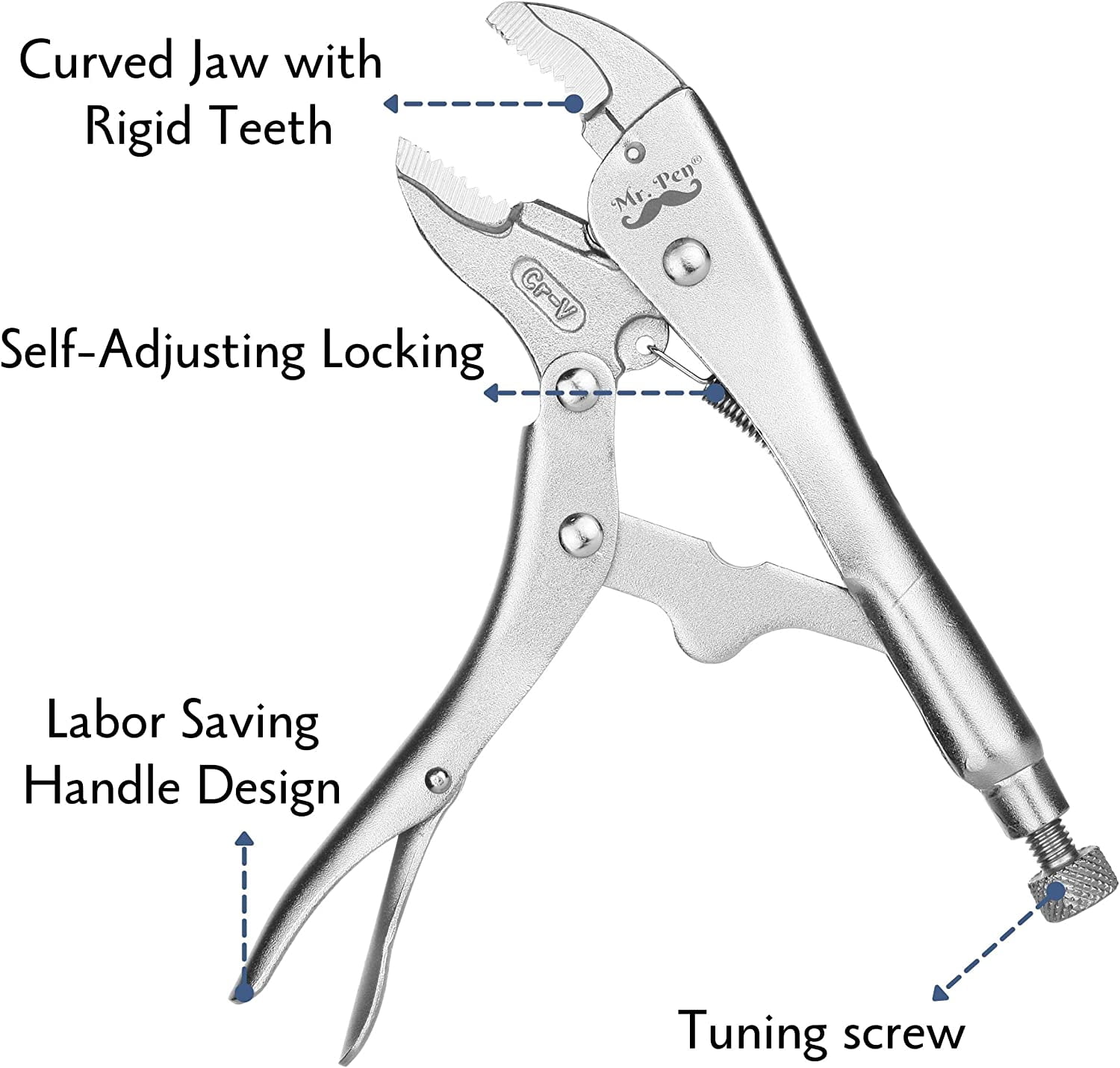 - 7 Inch Curved Jaw Alloy Steel Locking with Wire Cutter and Adjustable Wrench