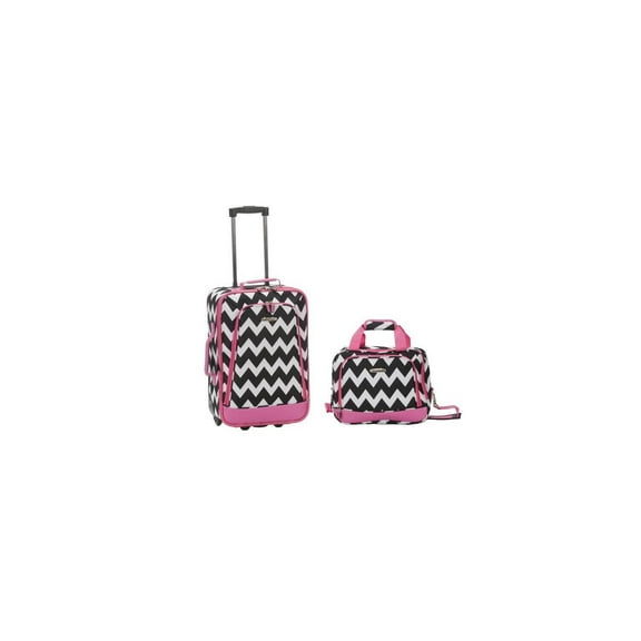 Carry On Luggage Set - Pink Chevron Expandable Suitcase & Tote - 21" Upright & 14" Travel Bag