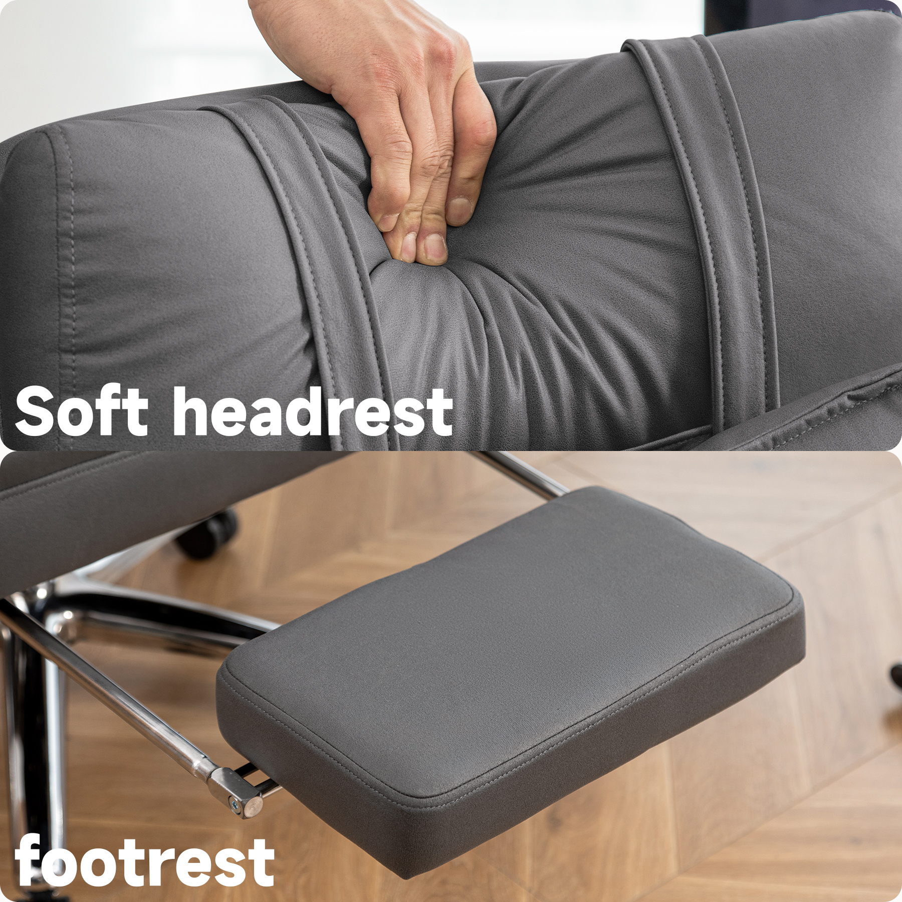 Aukfa Swivel Ergonomic Office Chair with Lumbar Support Headrest,155° Reclining Chair,Dark Gray