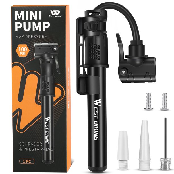 Minibomba para bicicleta West Biking, aleación de aluminio, portátil, negra