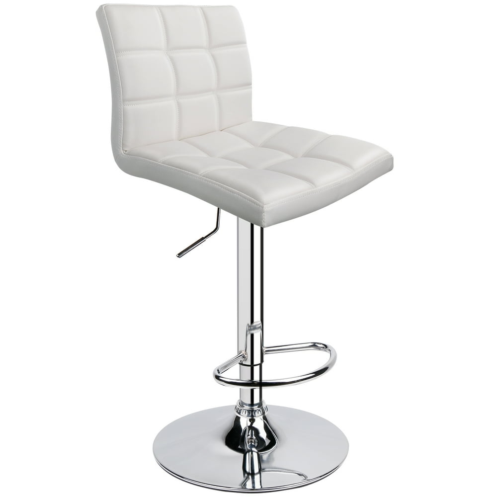 Leopard Square Back Adjustable Swivel Bar Stools, PU Leather Padded with Back, 1 Stool (White 