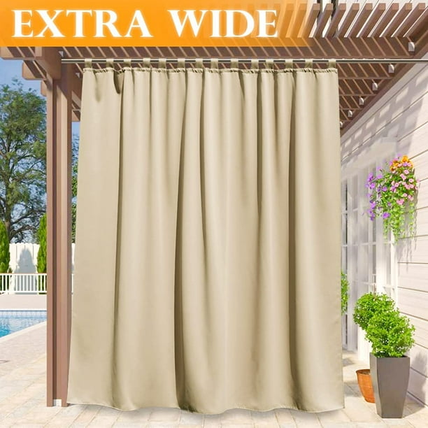 Outdoor Curtain For Patio Extra Wide Curtains Insulated Tab Top Blackout Repel Summer Heat Privacy Outside Pool Hut Cabin 100 X Long 108 Inches Cream Beige Com Extra Wide Curtains Insulated Tab Top, Tab Top Blackout Curtains Cream