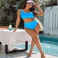 thumbnail image 5 of Women's High Waisted Bikini Sets Sporty Two Piece Swimsuits Color Block Cheeky High Cut Bathing Suits-Blue, 5 of 5