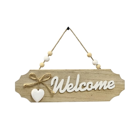 Wooden Welcome Sign, Front Door Hanger Home Decor Plaque for Entryway Wall Hanging Decoration Warm Welcome Porch Sign Housewarming Gift, Beige