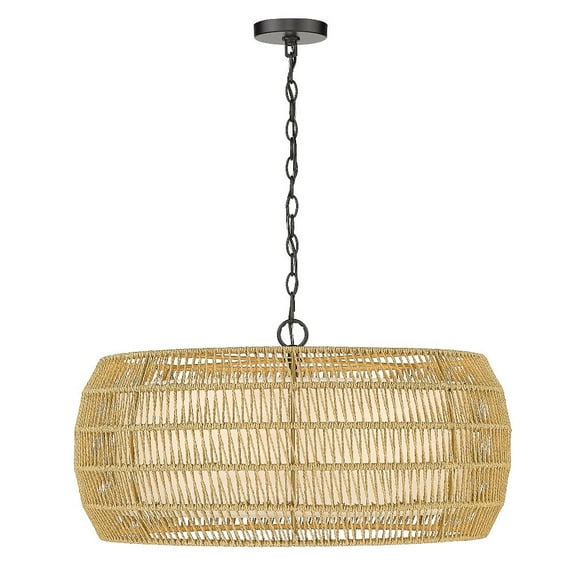 Golden Lighting Everly 6-Light Wicker / Rattan Chandelier in Matte Black/Natural