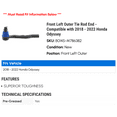 thumbnail image 2 of Front Left Outer Tie Rod End - Compatible with 2018 - 2022 Honda Odyssey 2019 2020 2021, 2 of 2
