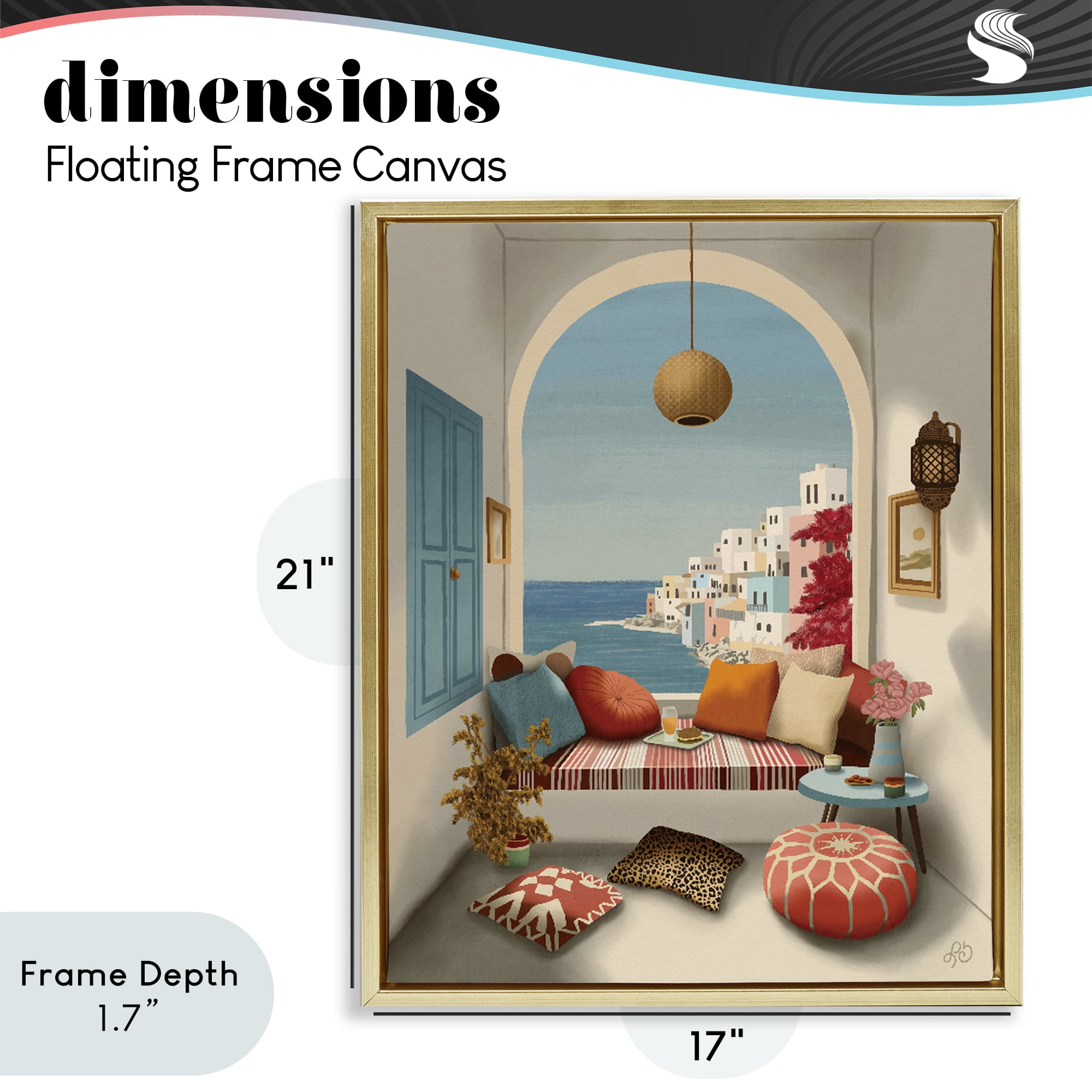 Stupell Industries Mediterranean Seaside Window View Gold Framed Floater Canvas Wall Art, design by Lisa R Dumm