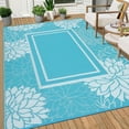 thumbnail image 2 of Garvee 8'x10' Outdoor Rug Reversible Plastic Straw Rug, Waterproof Floral Border Indoor Outdoor Rug for Patio RV Camping Balcony Deck Backyard, Light Blue and White, 2 of 8