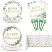 98-Pc Sage Green Retirement Decor: Plates/napkins/tablecloths (gold accents) – party supplies for women/men/teachers. $Home Decor.