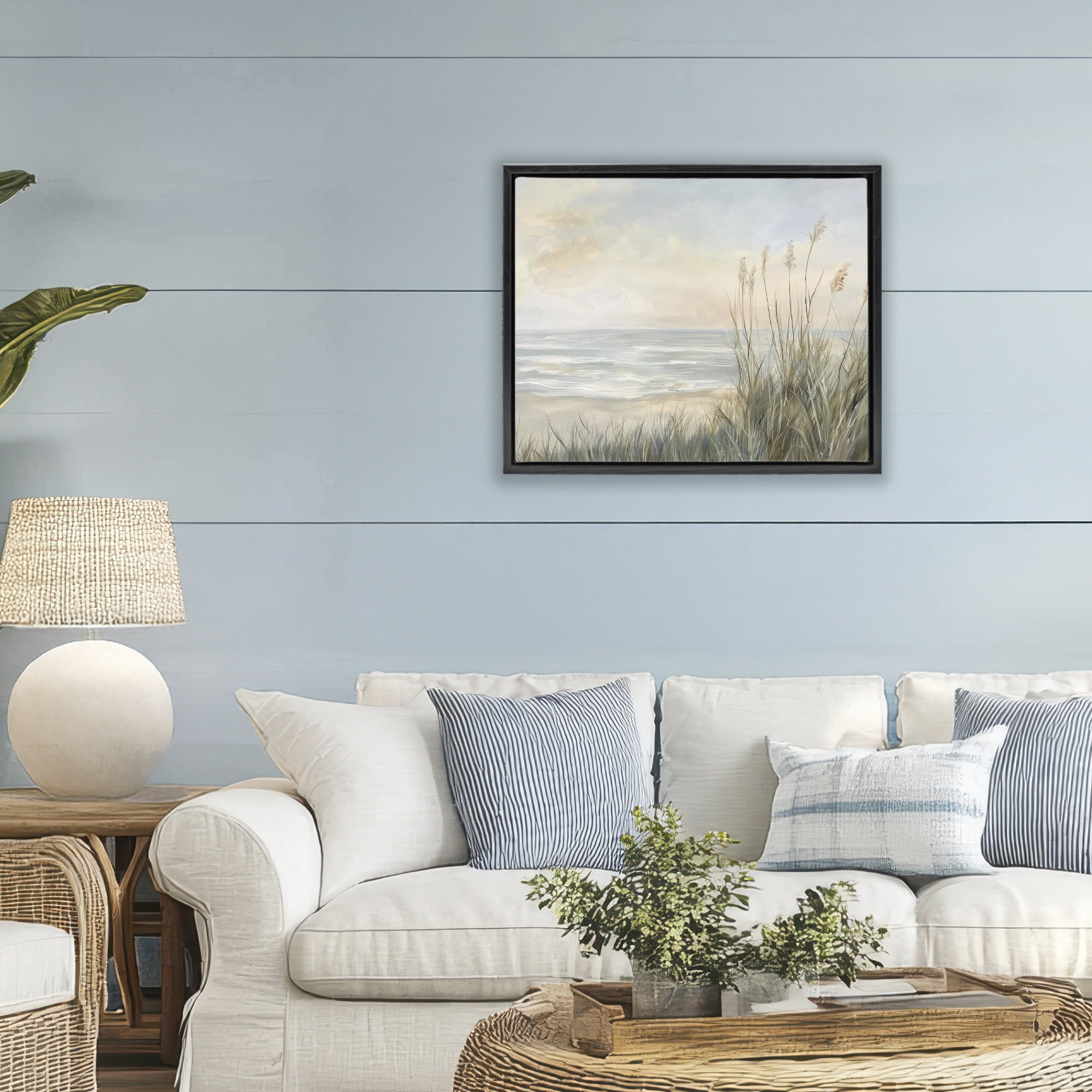 Stupell Industries Scenic Beach Dunes at Dawn Black Framed Floater Canvas Wall Art, design by Petal Prints Design