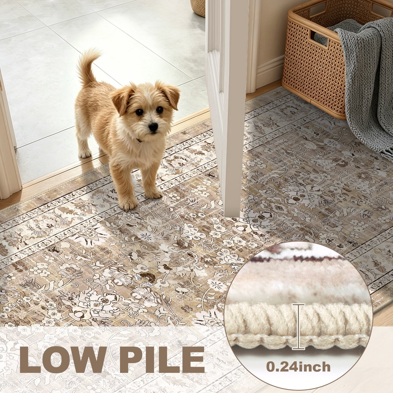 MJIAexp 2'x8' Boho Floral Kitchen Runner Rug Machine Washable Runner Rug Non-Slip Rubberback Hallway Runner Laundry Rug Throw Carpet for Living Room Bedroom Dining Room Entryway Kitchen Beige