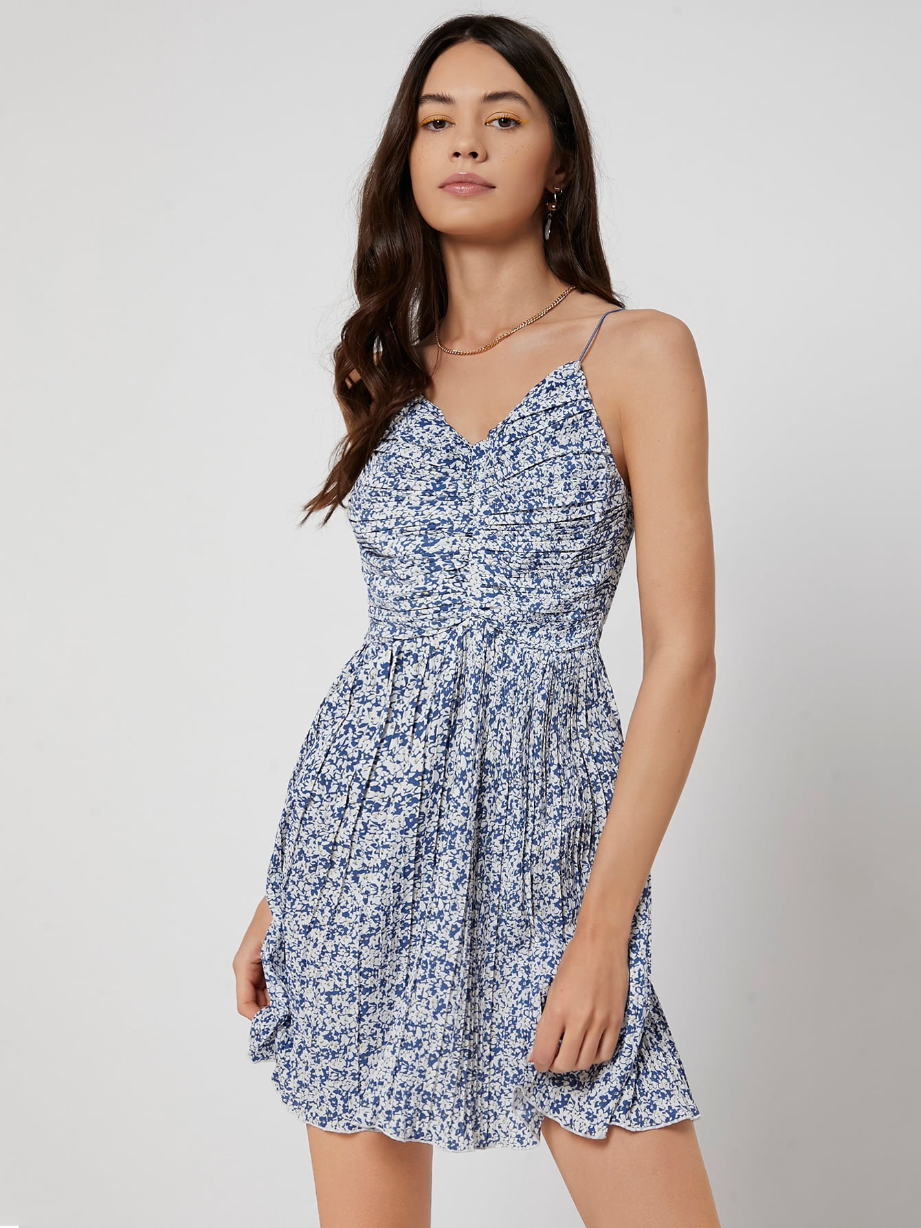 Women's Ruched and Pleated Ditsy Floral 
