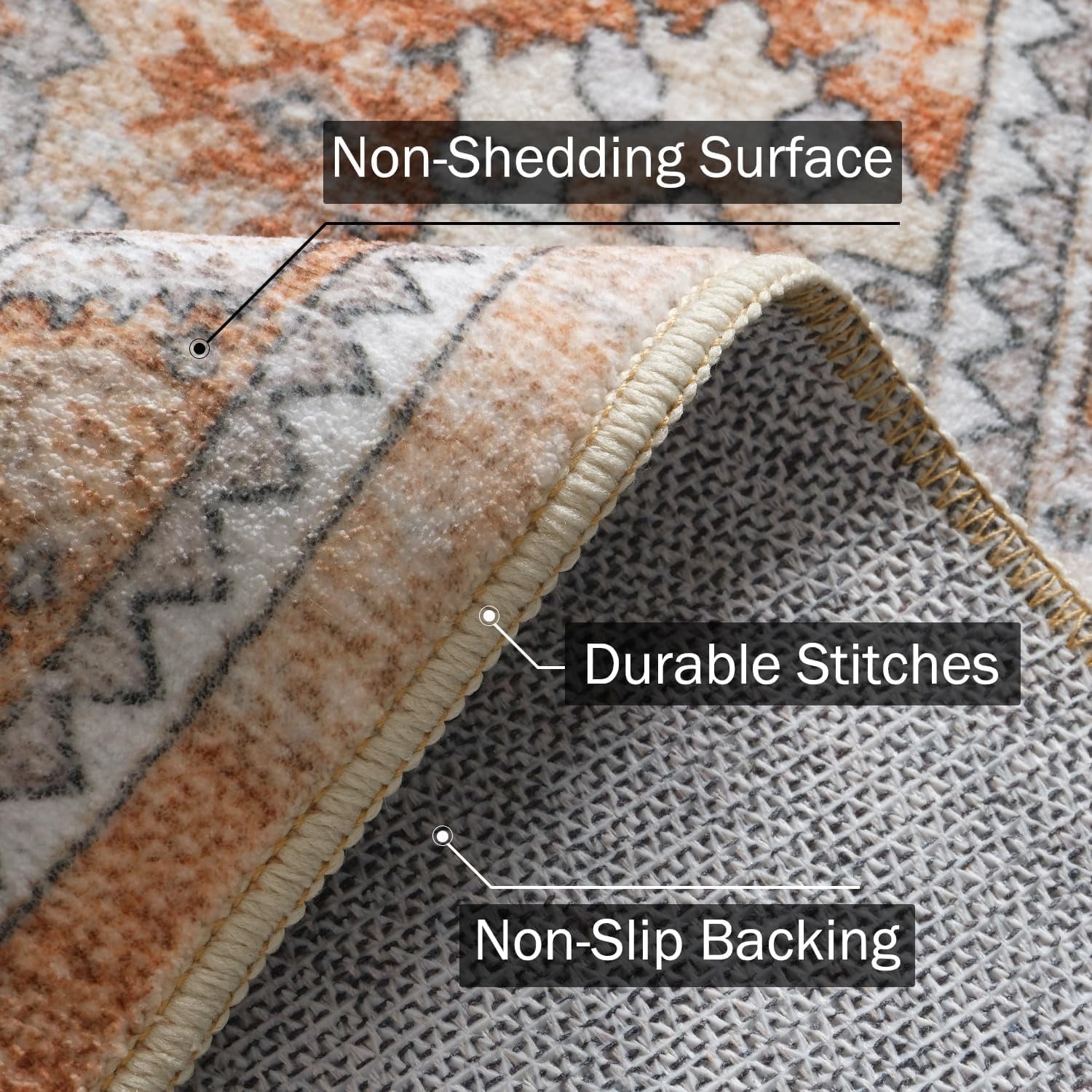 SIXHOME 4'x6' Area Rugs for Living Room Washable Rugs Ombre Vintage Floral Living Room Rug Aesthetic Carpet Soft Large Rugs for Bedroom Dining Room Office Retro Home Decor Tan and Orange