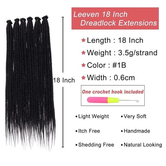 WEIF-Black Synthetic Dreadlock Extensions 18 Inch 0.6 cm Width Thin SE Dreads 40 Strands Handmade Reggae Style Loc Extensions Hippie Crochet Hair for Women Men