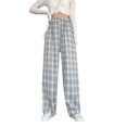 thumbnail image 1 of VISgogo Pantalones rectos de pierna ancha para mujer, pantalones largos casuales de cintura alta con estampado a cuadros y ajuste relajado VISgogo  moda, 1 of 8