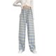 thumbnail image 1 of VISgogo Pantalones rectos de pierna ancha para mujer, pantalones largos casuales de cintura alta con estampado a cuadros y ajuste relajado VISgogo  moda, 1 of 8