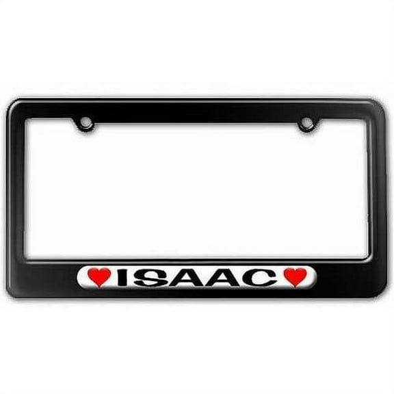 Isaac Love with Hearts License Plate Tag Frame, Black Color