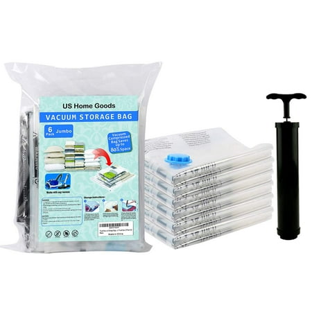 Jumbo Mallet Bag Vacuum Storage Bags (6 x Jumbo Size) Save up to 80% of Original Space. Thicker (0.11 mm) and Stronger than Other Brands (0.09 mm) - Space Saver Bags with Free Hand Pump for Travel ()