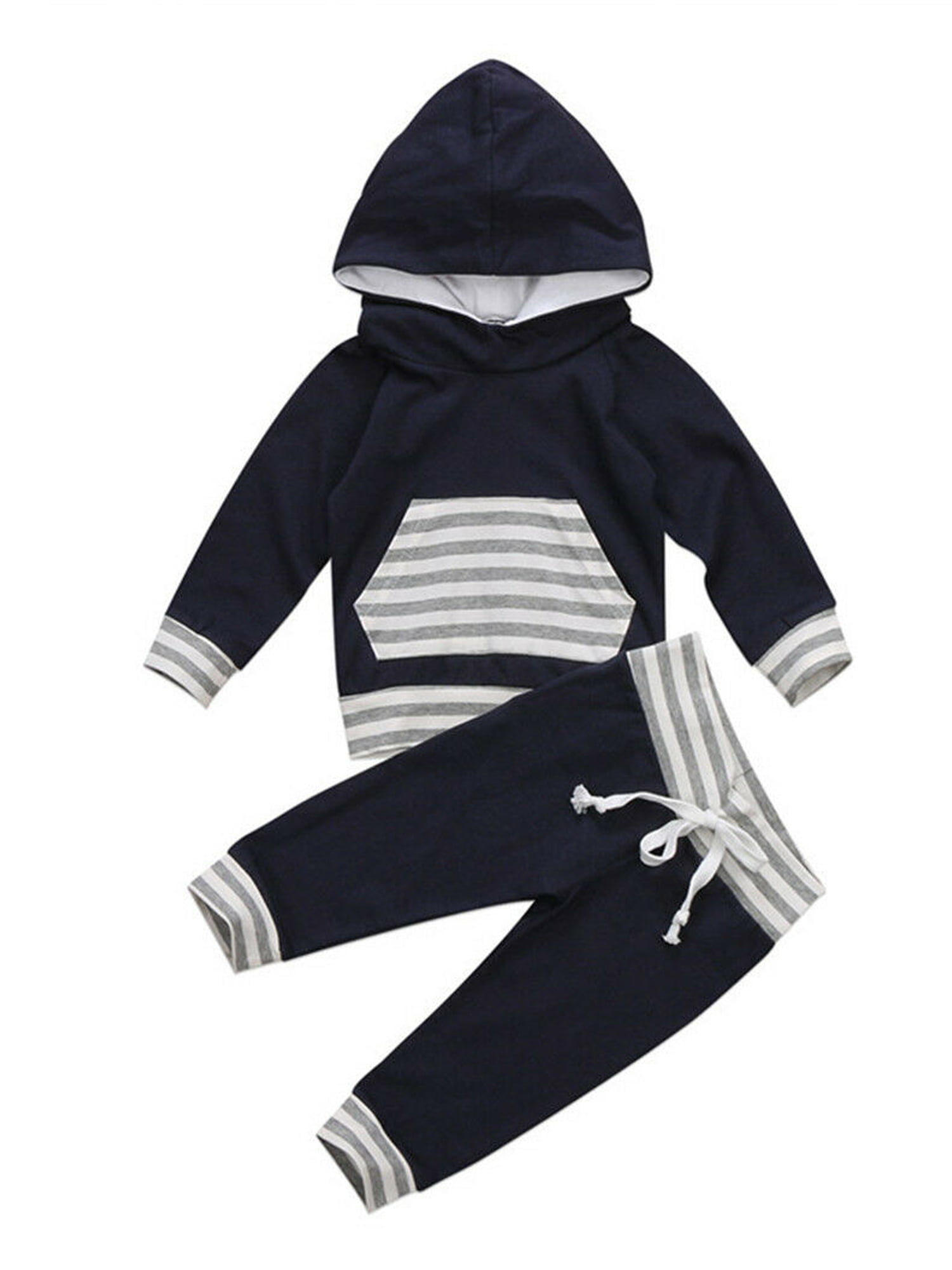 Newborn Baby Boys Fashion Autumn Clothes Hooded Tops Long Pants 2Pcs Outfit Set 