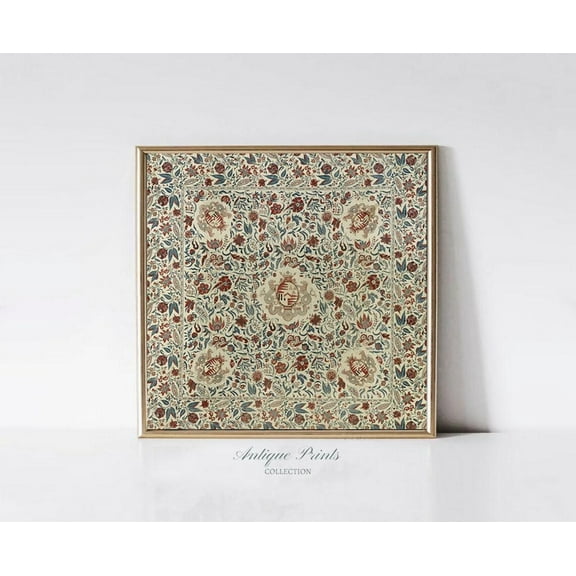 Tapestry Art Square Print, Vintage Neutral Textile Wall Art, Modern Farmhouse Decor, Antique Botanical Tapestry Art, Home Decor #1079, 8x12 UNFRAMED