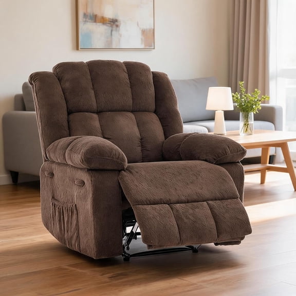 155° Manual Recliner Chair for Adults, Extra Wide Upholstered Reclining Chair with Footrest, Ergonomic Oversized Sofa Chair, Heavy Duty Living Room Recliner Supports 350 lbs,Brown