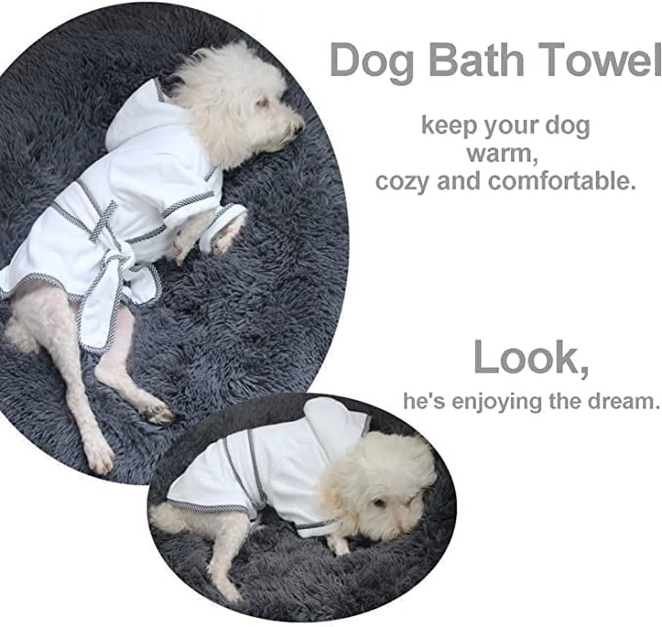 Dog Bathrobe, Microfiber Fast Drying Absorbent Hooded Bath Towel for Puppy Small Medium Large Dog Cat (XL, White)