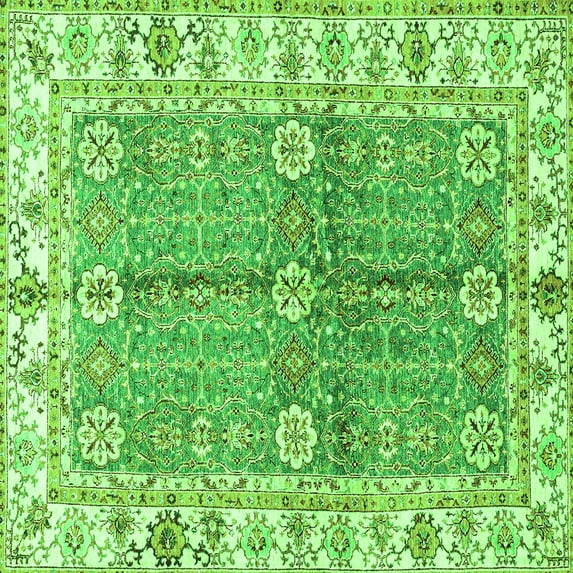 Ahgly Company Indoor Square Oriental Green Traditional Area Rugs, 7' Square
