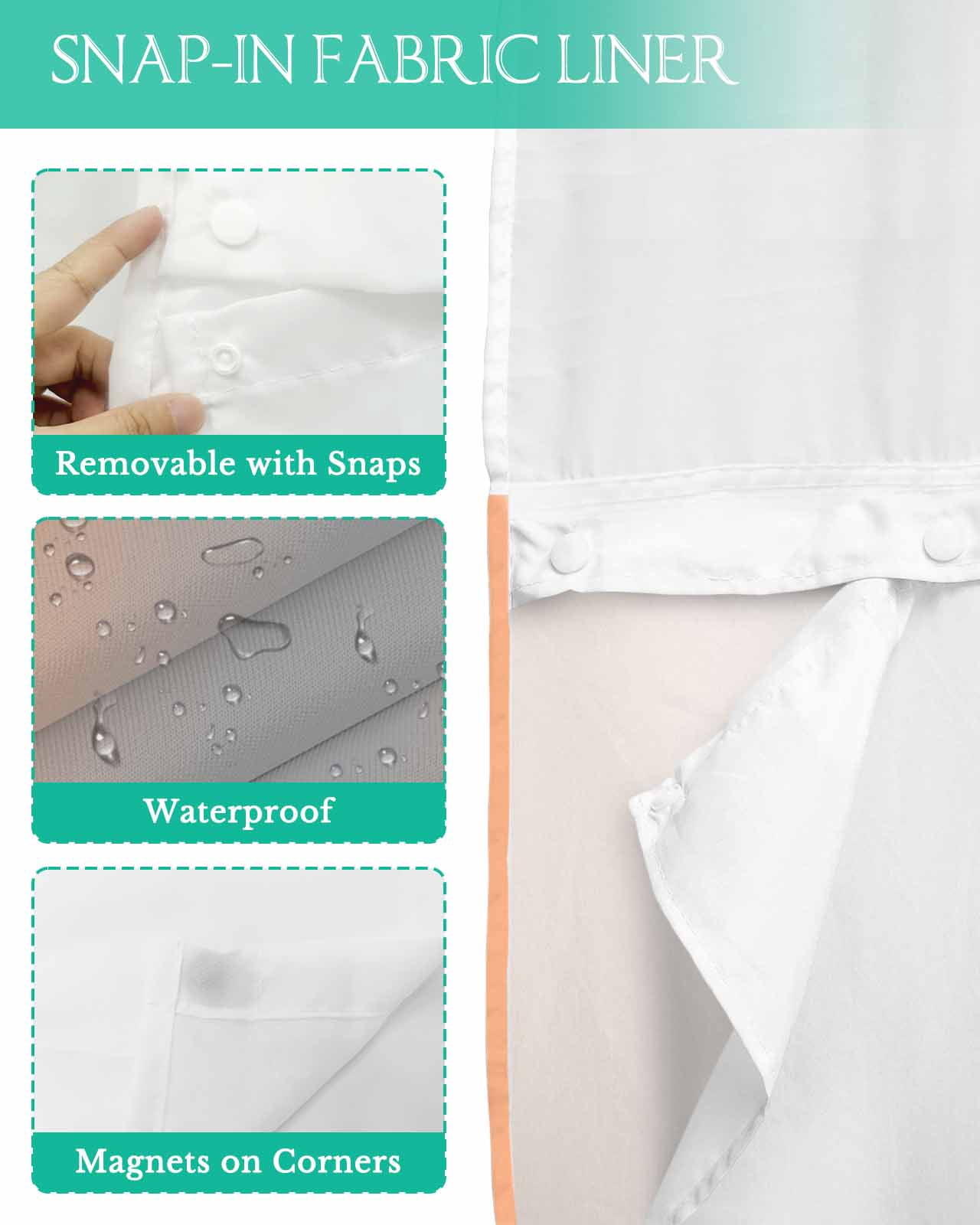 No Hook Shower Curtain with Snap in Liner, Ombre Abstract Gradient Coral Pink and Gray Hotel Shower Curtains for Bathroom, Washable Shower Curtain Liner Set with Mesh Top Window, 72"x72"