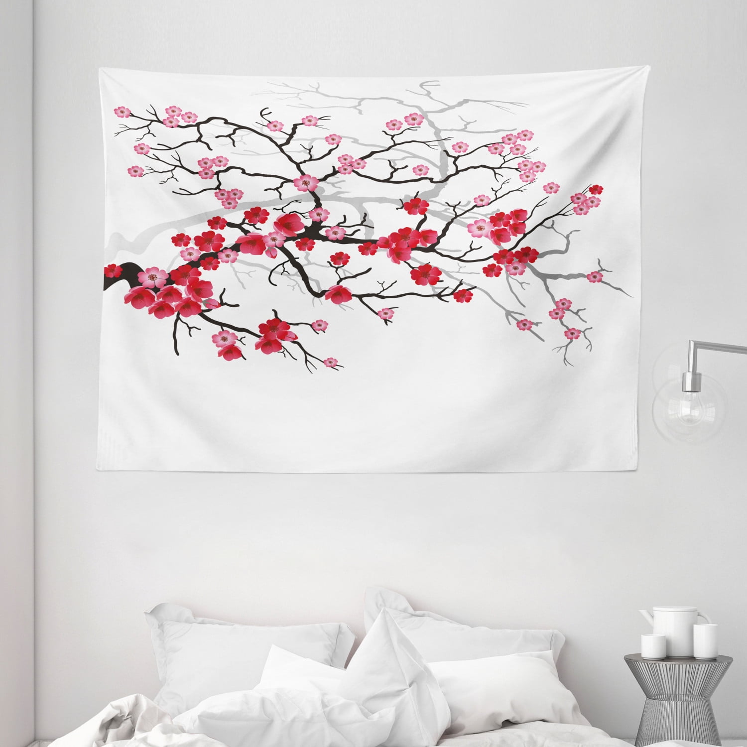 Nature Tapestry, Japanese Plant Sakura Flower with Abstract Backdrop