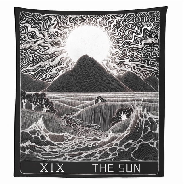 Tapiz Sun Mountain en microtela blanco y negro de 150 x 100 cm