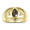 thumbnail image 1 of RYLOS Men's Rings 14K Yellow Gold Pear Shape Tear Drop Cabochon Gemstone & Diamond Rings; Black Star Sapphire   Size 9, 1 of 5