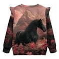thumbnail image 6 of Xixirimido Horse Moutain Floral Print Graphic Toddler Girls Sweatshirt Long Sleeve Ruffle Shoulder Pullover Sweater Casual Crewneck Fall Winter Top, for 4-5T, 6 of 7