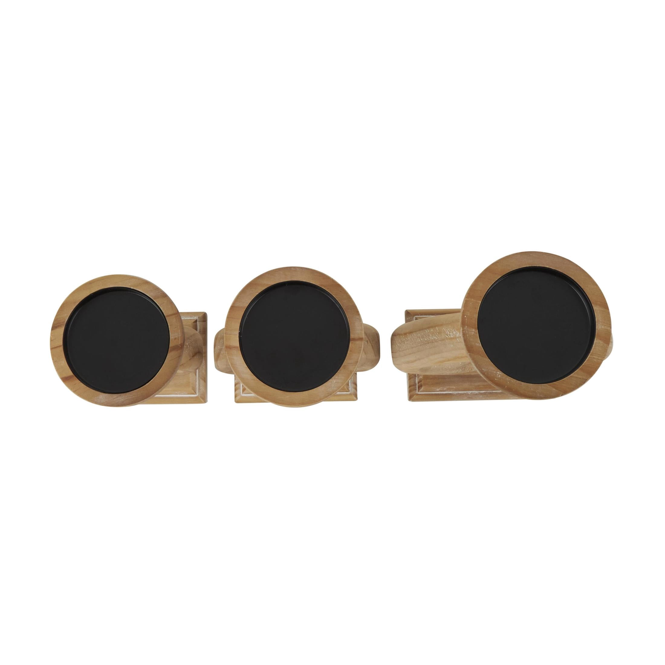 DecMode 3 Candle Brown Wood Circular Ring Candle Holder, Set of 3