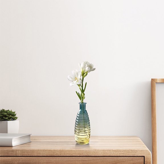 Gumesh 7.5 Inch Embossed Glass Vase - Elegant Floral Centerpiece for Dining Table, Living Room Decor, Wedding Arrangements | Heavy Base Crystal Look Home Decor
