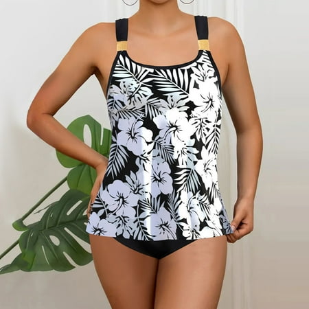 Xdegoge Plus Size Swim Suits for Women 2025 2 Piece Tummy Control Swimsuits High Waisted Bathing Suit Conservative Full Coverage Swimsuits with Shorts Floral Print Athletic Tankini Swimsuits
