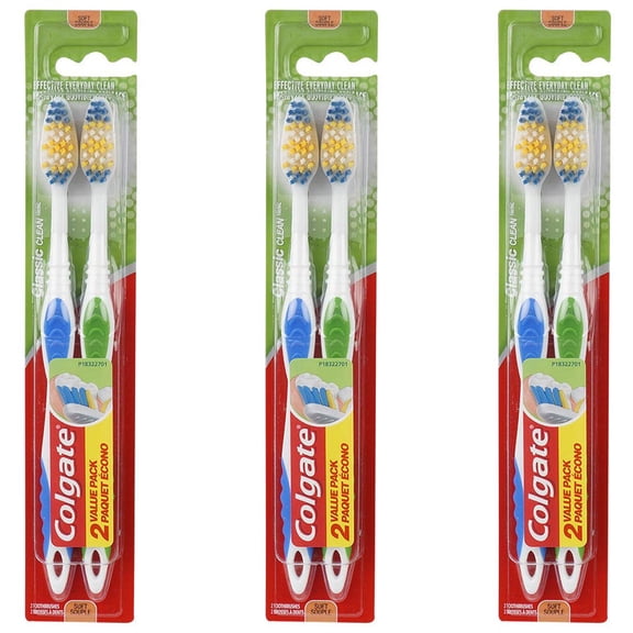 Pack of (3) Colgate Classic Clean Full Head Toothbrush, Soft, 2 Count