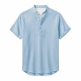 thumbnail image 5 of THDHVS Mens Summer Shirts,Men Solid Color Short Sleeve Mandarin Collar Shirt Half Button Placket Casual,T Shirts for Man Light Blue 3XL, 5 of 7