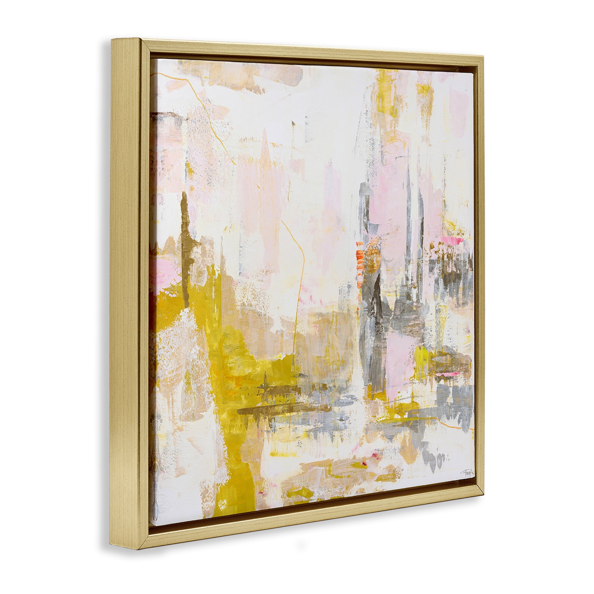Stupell Industries New Age Yellow Abstract Gold Framed Floater Canvas Wall Art, design by Design Fabrikken