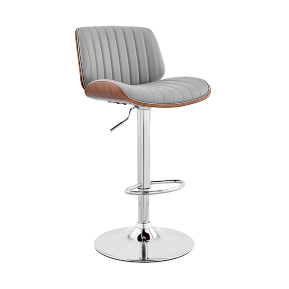 Armen Living Indoor Brock Adjustable Gray Faux Leather and Walnut Wood with Chrome Finish Bar Stool