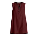 thumbnail image 4 of Shift Dress for Women Sleeveless V Neck Button Front Dresses Casual Summer Contrast Trim Mini Dress with Pockets, L, 4 of 6