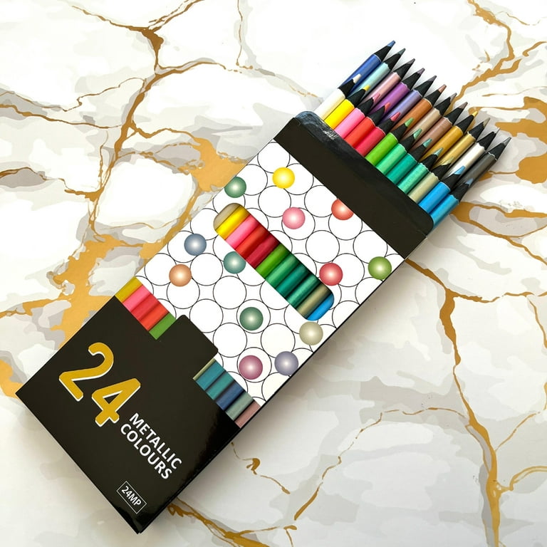Mannya 24 Count Metallic Colored Pencils Assorted Coloring Pencil Set Wooden Drawing Pencils for Kids Art Drawing Coloring Book