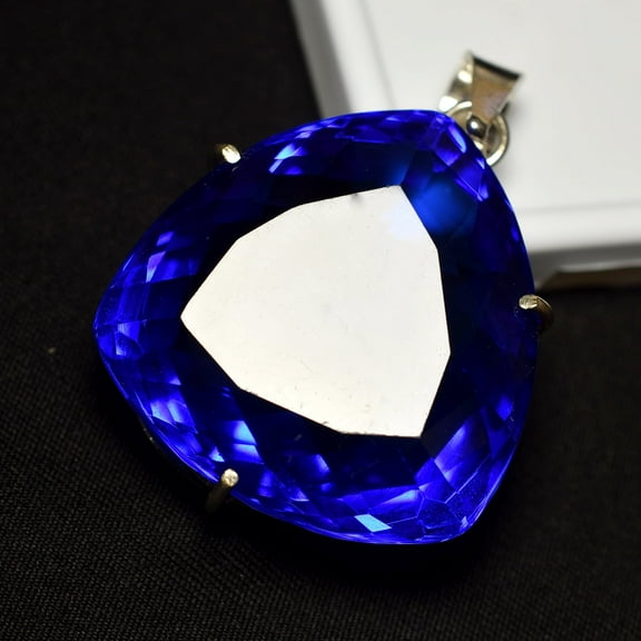 Lab-Created 139 Ct Trillion Topaz 925 Sterling Silver Pendant Gemstone CERTIFIED