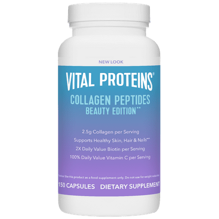 Vital Proteins Collagen Peptides + Beauty Supplement Capsules with Vitamin C and Biotin, for Hair, Skin, and Nails, 150 Count