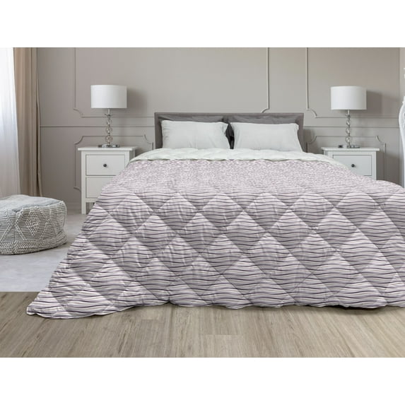 Eggplant Down Alternative Comforter, Sea Ocean Wave Inspired Zig Zag Image in Purple Tones Art Print, Microfiber Quilt for All Season, 5 Sizes, Pale Pink Purple, by Ambesonne