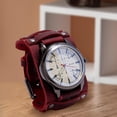 thumbnail image 3 of Reloj de piel de para hombre, tres punteros, correa , movimiento de , correa de material cuero suave, cómoda y transpirable, rojo retro, 3 of 9