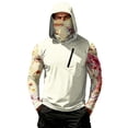 thumbnail image 2 of Men's Abstract Print Hooded Fishing Shirt with Face Mask - Long Sleeve UPF 50+ Quick-Dry Sun Protection Pullover with Zipper Pocket, Drop-Shoulder Outdoor Top for Hiking & Sports Khaki M, 2 of 7