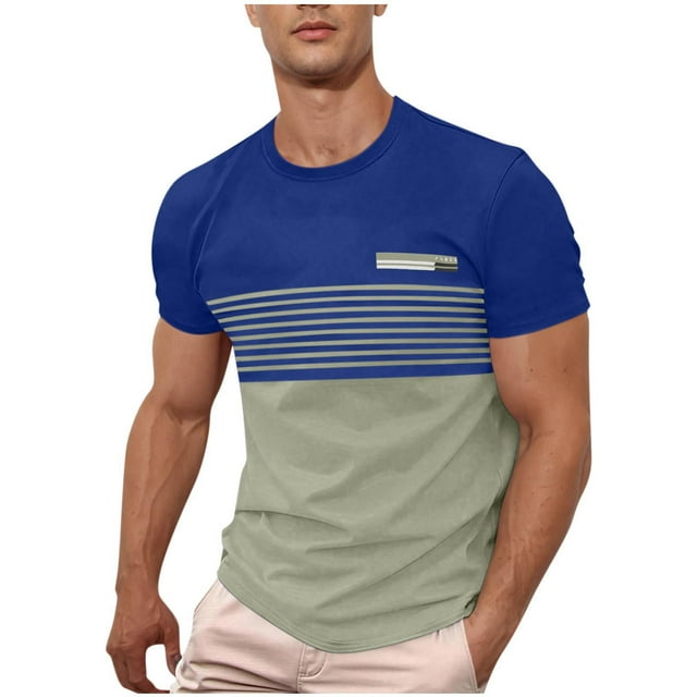 T Shirts for Men Striped Color Block Graphic Tees Casual Summer Tops Short Sleeve Crewneck Shirts