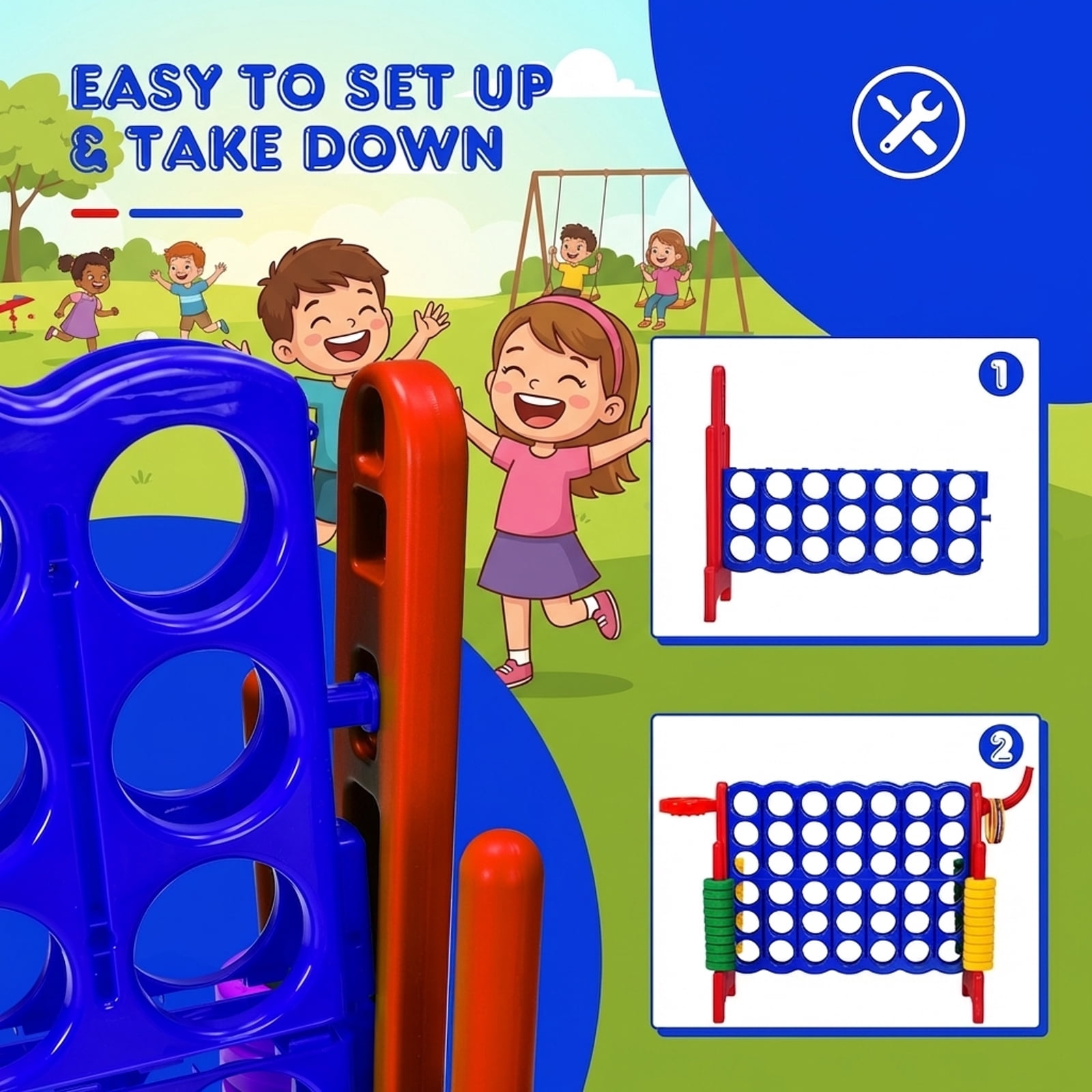 Redsmile 2.5ft 4-to-Score Giant Game Set Red - Portable Outdoor Indoor Game for Birthday Party BBQ Camping Family Fun