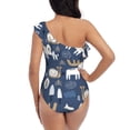 thumbnail image 5 of Zufioo Forest Elk Print One-shoulder Ruffled One-piece Swimsuit, High Elastic Integrated Removable Chest Pad Swimsuit Suitable for Beach, Pool and Vacation-Medium, 5 of 6